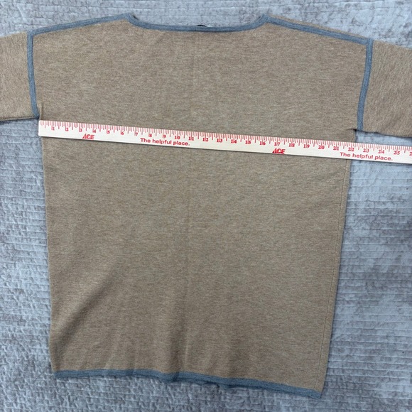 MaxMara Cashmere Wool Blend Crew Neck Sweater Tan Grey Trim Size S - Picture 8 of 9